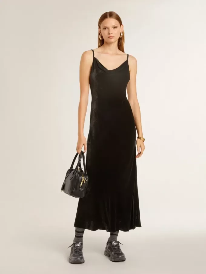 Rochie slip pentru femei, cu efect de catifea neagră