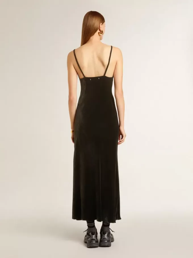 Rochie slip pentru femei, cu efect de catifea neagră