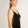 Rochie slip pentru femei, cu efect de catifea neagră