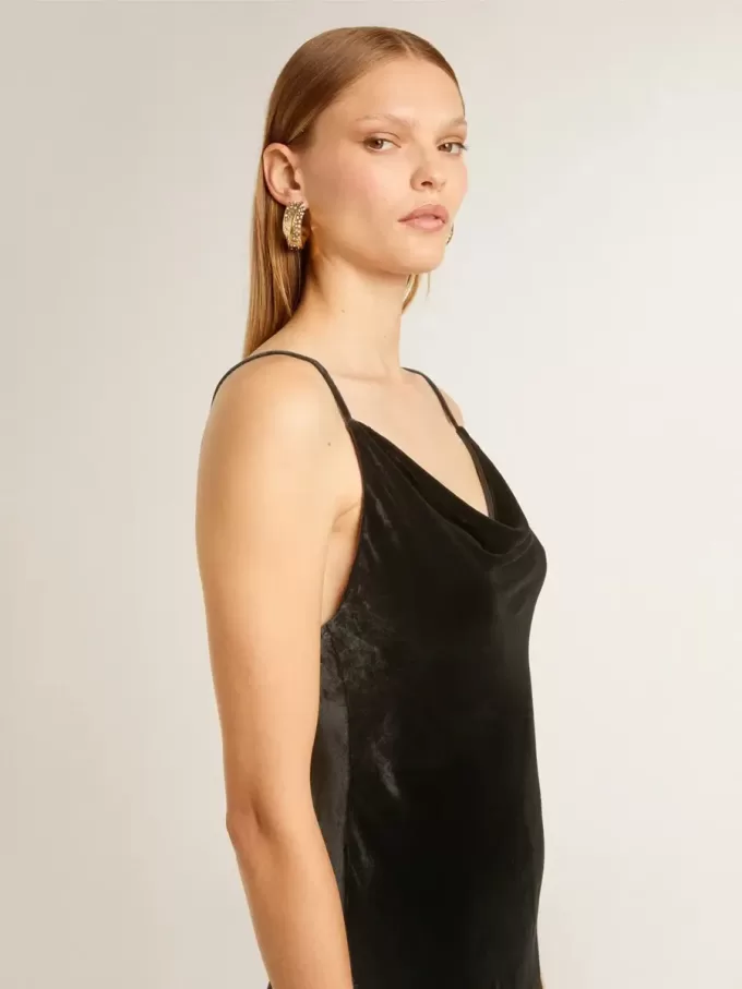 Rochie slip pentru femei, cu efect de catifea neagră