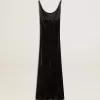 Rochie slip pentru femei, cu efect de catifea neagră