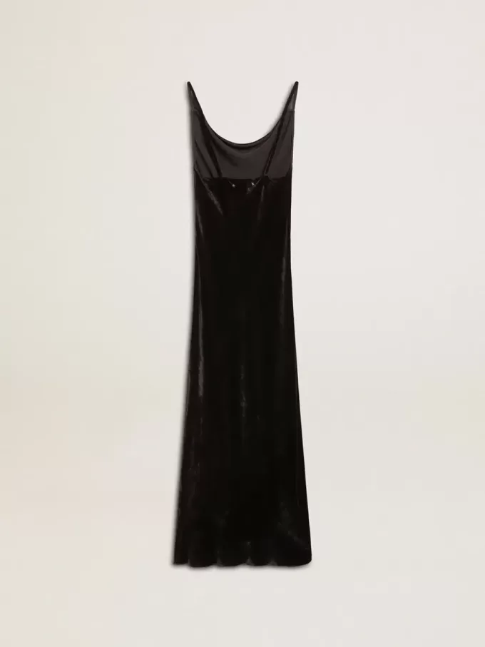 Rochie slip pentru femei, cu efect de catifea neagră
