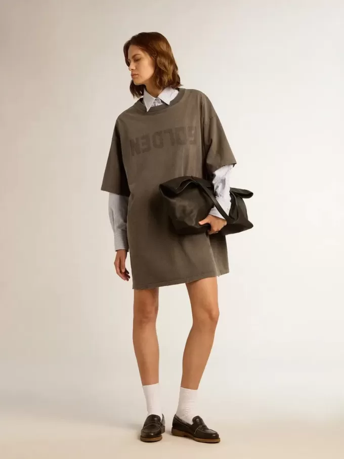 Rochie tricou gri pentru femei, cu finisaj uzat Rochie tricou gri pentru femei, cu finisaj uzat