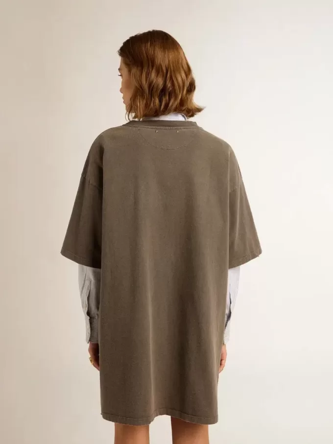 Rochie tricou gri pentru femei, cu finisaj uzat Rochie tricou gri pentru femei, cu finisaj uzat