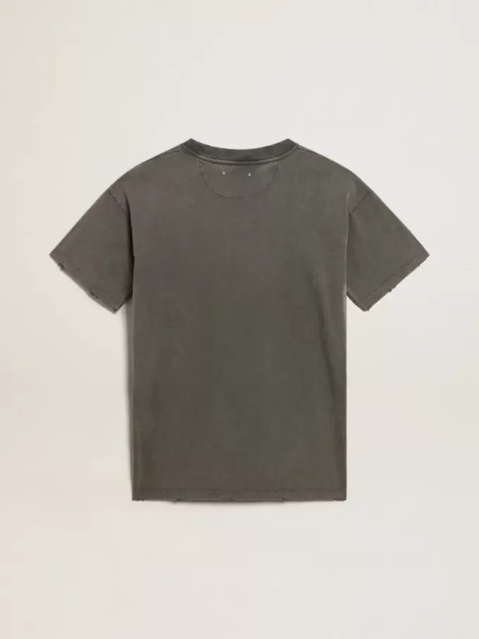 Rochie tricou gri pentru femei, cu finisaj uzat Rochie tricou gri pentru femei, cu finisaj uzat