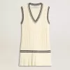 Rochie vestă din bumbac alb uzat pentru femei, cu nervuri albastru închis și cristale Rochie vestă din bumbac alb uzat pentru femei, cu nervuri albastru închis și cristale