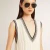 Rochie vestă din bumbac alb uzat pentru femei, cu nervuri albastru închis și cristale Rochie vestă din bumbac alb uzat pentru femei, cu nervuri albastru închis și cristale