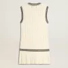 Rochie vestă din bumbac alb uzat pentru femei, cu nervuri albastru închis și cristale Rochie vestă din bumbac alb uzat pentru femei, cu nervuri albastru închis și cristale