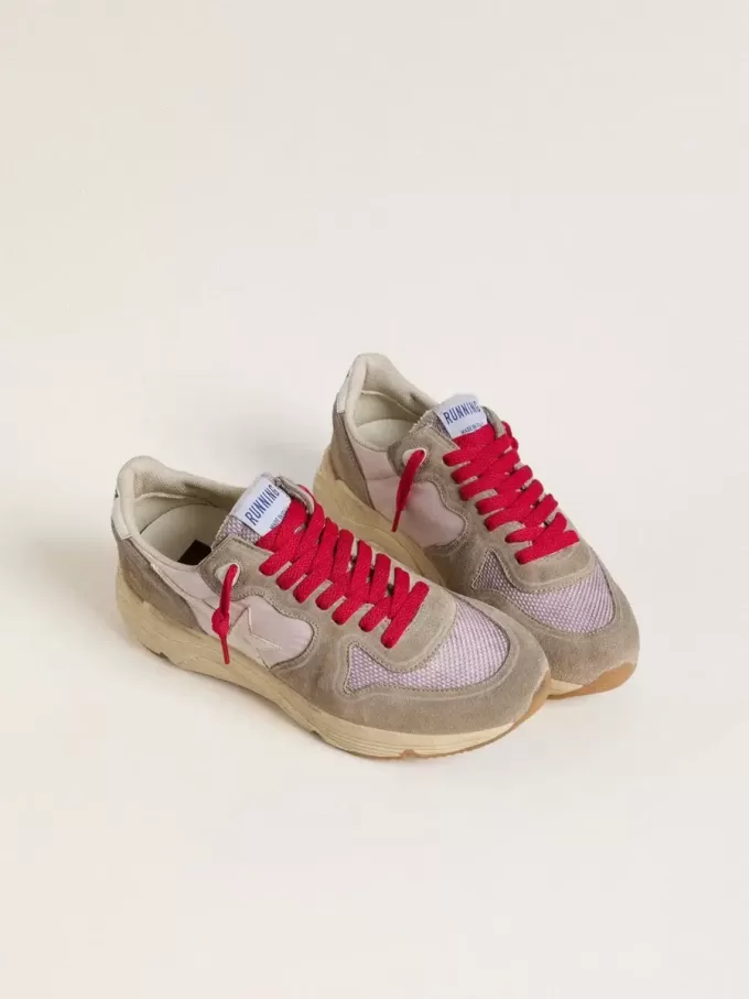 Running Sole LTD din nailon roz cu stea din piele albă Running Sole LTD din nailon roz cu stea din piele albă