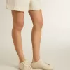 Sabot Super-Star pentru femei din pânză bej cu mărgele brodate și stea din piele de căprioară bej Sabot Super-Star pentru femei din pânză bej cu mărgele brodate și stea din piele de căprioară bej