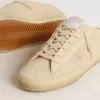 Sabot Super-Star pentru femei din pânză bej cu mărgele brodate și stea din piele de căprioară bej Sabot Super-Star pentru femei din pânză bej cu mărgele brodate și stea din piele de căprioară bej
