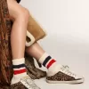 Saboturi Super-Star pentru femei din piele de ponei cu imprimeu leopard și stea neagră Saboturi Super-Star pentru femei din piele de ponei cu imprimeu leopard și stea neagră
