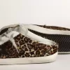 Saboturi Super-Star pentru femei din piele de ponei cu imprimeu leopard și stea neagră Saboturi Super-Star pentru femei din piele de ponei cu imprimeu leopard și stea neagră