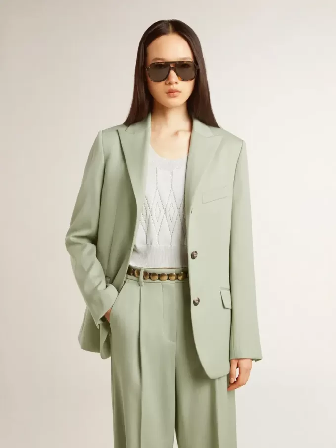 Sacou blazer pentru femei din lână verde salvie Sacou blazer pentru femei din lână verde salvie