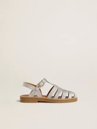 Sandale Maxime Junior din micro-glitter argintiu