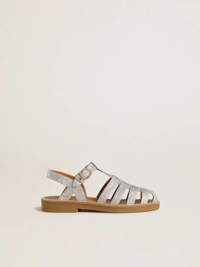 Sandale Maxime Junior din micro-glitter argintiu