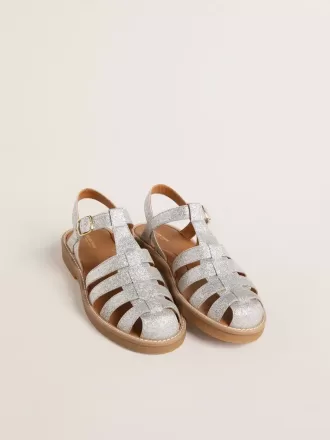 Sandale Maxime Junior din micro-glitter argintiu