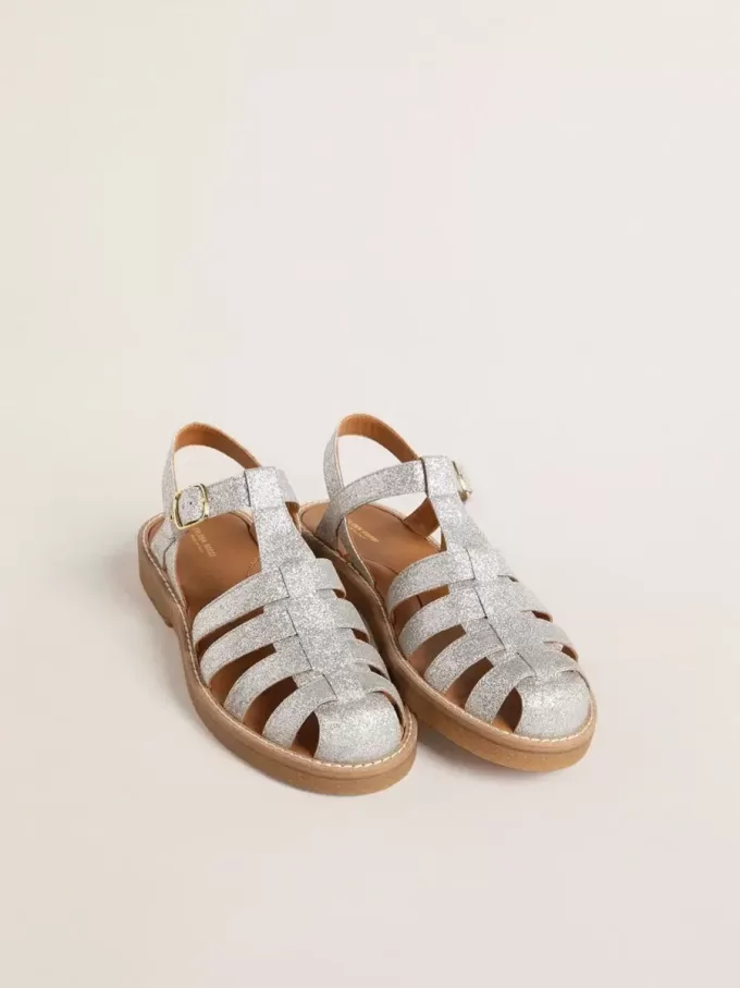 Sandale Maxime Junior din micro-glitter argintiu