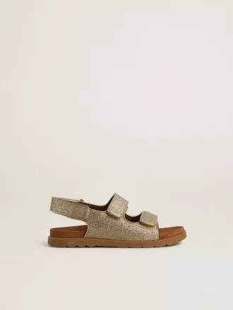 Sandale Noa Junior din piele micro-glitter și platină