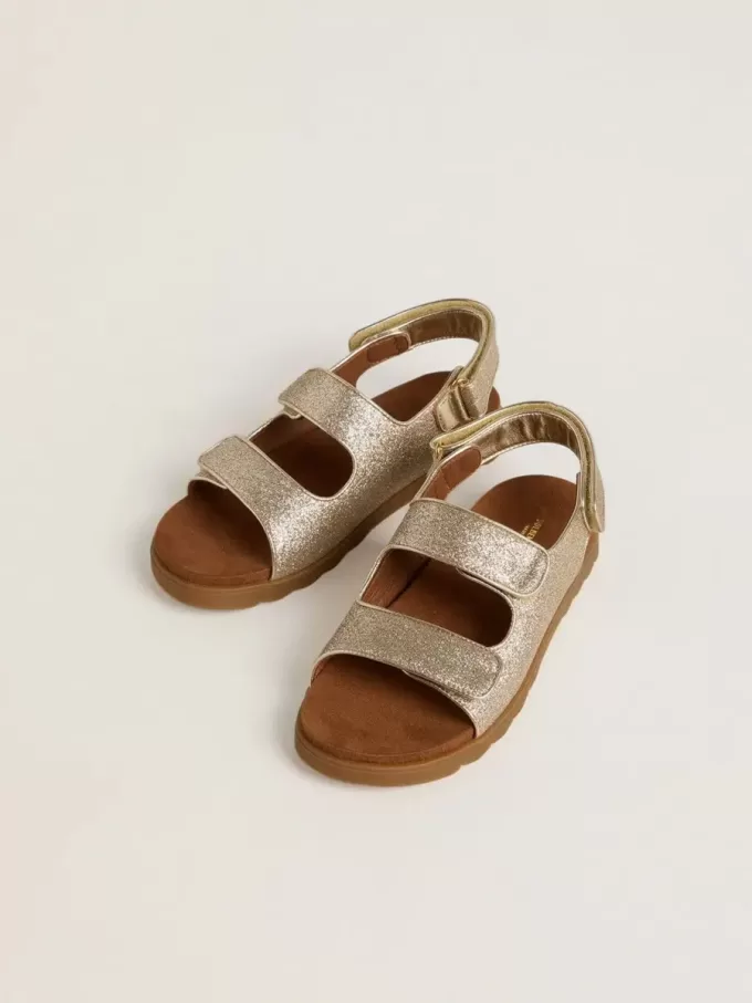 Sandale Noa Junior din piele micro-glitter și platină
