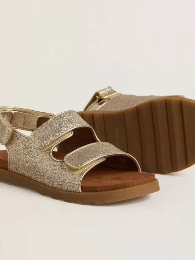 Sandale Noa Junior din piele micro-glitter și platină