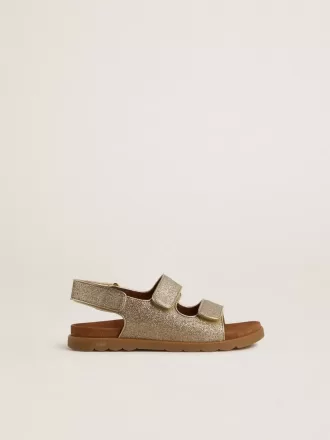 Sandale Noa Young din piele micro-glitter și platină