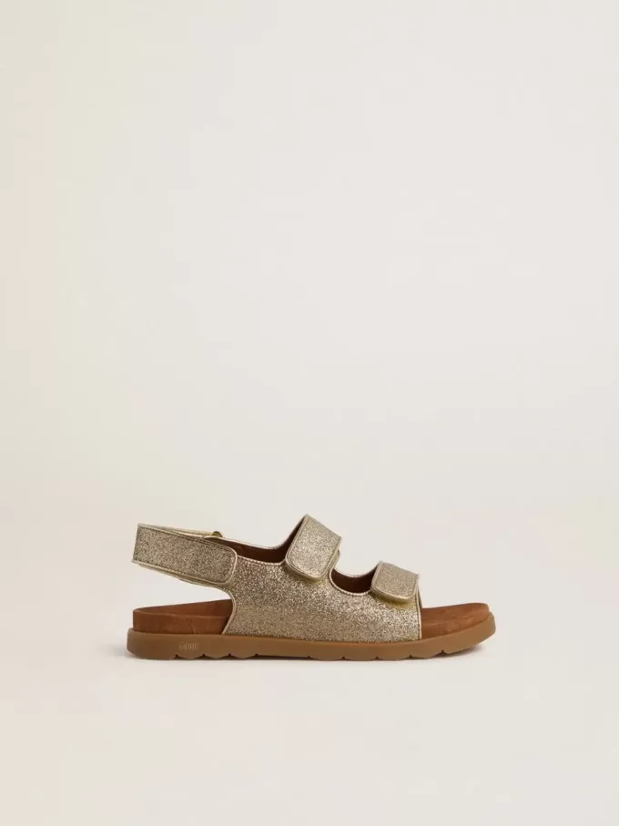 Sandale Noa Young din piele micro-glitter și platină