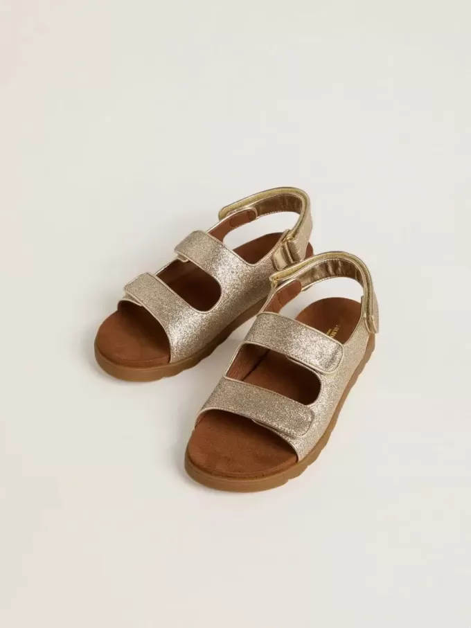 Sandale Noa Young din piele micro-glitter și platină
