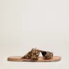 Sandale plate Margaret pentru femei, din piele de ponei cu imprimeu leopard Sandale plate Margaret pentru femei, din piele de ponei cu imprimeu leopard