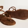 Sandale plate Penelope pentru femei, din piele de tutun, cu talpă din piele de căprioară Sandale plate Penelope pentru femei, din piele de tutun, cu talpă din piele de căprioară
