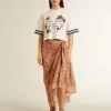 Sarong din voal de bumbac cu imprimeu integral în alb și roșu cărămiziu Sarong din voal de bumbac cu imprimeu integral în alb și roșu cărămiziu