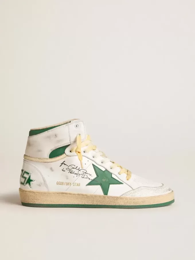 Sky-Star din piele albă cu stea din piele verde Sky-Star din piele albă cu stea din piele verde