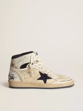 Sky-Star pentru bărbați, din nailon și piele de culoare crem, cu stea din piele de căprioară albastră Sky-Star pentru bărbați, din nailon și piele de culoare crem, cu stea din piele de căprioară albastră