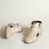 Sky-Star pentru bărbați, din nailon și piele de culoare crem, cu stea din piele de căprioară albastră Sky-Star pentru bărbați, din nailon și piele de culoare crem, cu stea din piele de căprioară albastră