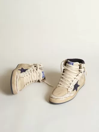 Sky-Star pentru bărbați, din nailon și piele de culoare crem, cu stea din piele de căprioară albastră Sky-Star pentru bărbați, din nailon și piele de culoare crem, cu stea din piele de căprioară albastră