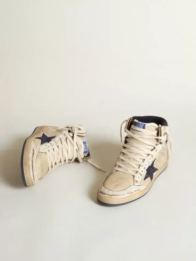 Sky-Star pentru bărbați, din nailon și piele de culoare crem, cu stea din piele de căprioară albastră Sky-Star pentru bărbați, din nailon și piele de culoare crem, cu stea din piele de căprioară albastră