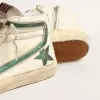 Slide din piele nappa bej cu stea și fulger din piele laminată verde Slide din piele nappa bej cu stea și fulger din piele laminată verde