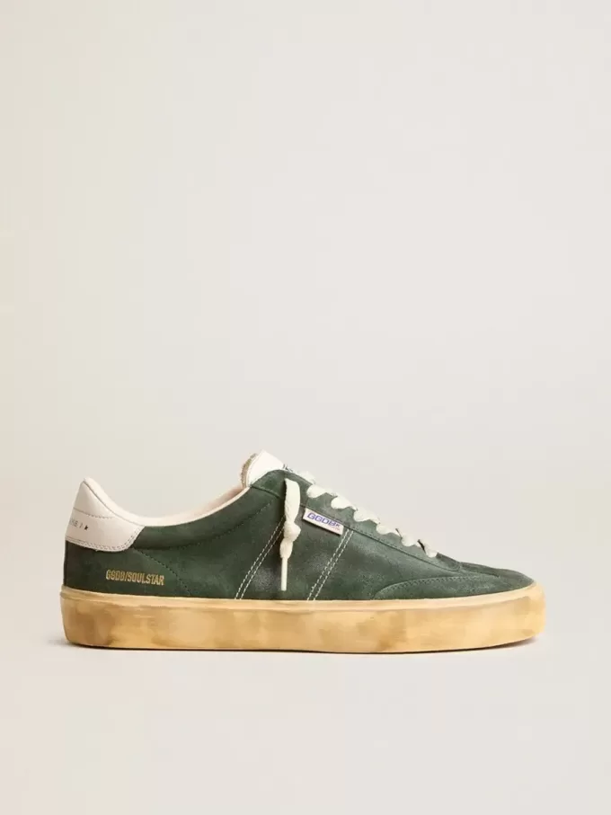 Soul Star din piele de căprioară verde cu călcâi din piele albă ca laptele Soul Star din piele de căprioară verde cu călcâi din piele albă ca laptele