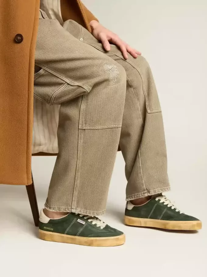 Soul Star din piele de căprioară verde cu călcâi din piele albă ca laptele Soul Star din piele de căprioară verde cu călcâi din piele albă ca laptele