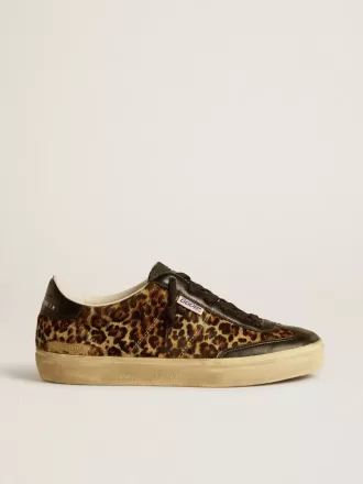 Soul Star din piele de ponei cu imprimeu leopard, cu călcâi și inserții din piele nappa neagră