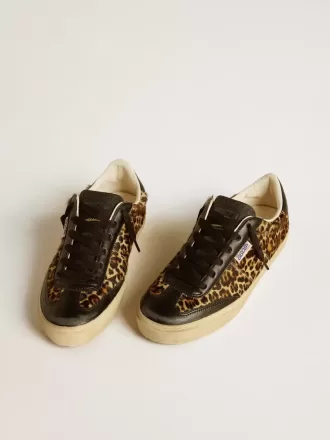 Soul Star din piele de ponei cu imprimeu leopard, cu călcâi și inserții din piele nappa neagră
