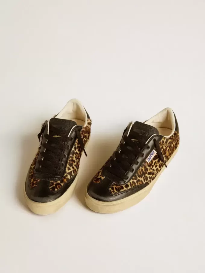 Soul Star din piele de ponei cu imprimeu leopard, cu călcâi și inserții din piele nappa neagră Soul Star din piele de ponei cu imprimeu leopard, cu călcâi și inserții din piele nappa neagră