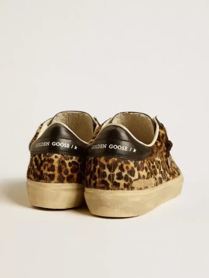 Soul Star din piele de ponei cu imprimeu leopard, cu călcâi și inserții din piele nappa neagră Soul Star din piele de ponei cu imprimeu leopard, cu călcâi și inserții din piele nappa neagră