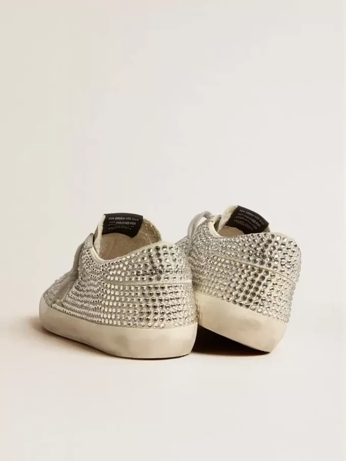 Super-Star din nubuc cu cristale Swarovski și stea din piele de căprioară gri gheață Super-Star din nubuc cu cristale Swarovski și stea din piele de căprioară gri gheață