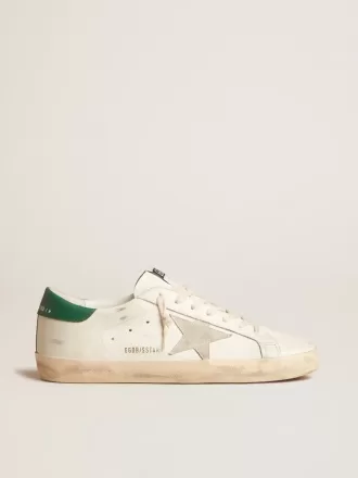 Super-Star din piele albă cu stea din piele de căprioară gri gheață și călcâi din piele verde Super-Star din piele albă cu stea din piele de căprioară gri gheață și călcâi din piele verde