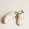 Super-Star din piele albă cu stea din piele de căprioară gri gheață și călcâi din piele verde Super-Star din piele albă cu stea din piele de căprioară gri gheață și călcâi din piele verde