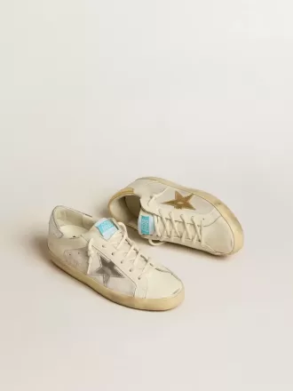 Super-Star din piele albă și piele întoarsă, cu stea din piele argintie și aurie