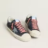 Super-Star din piele albastru închis cu stea și călcâi din piele albastru deschis Super-Star din piele albastru închis cu stea și călcâi din piele albastru deschis
