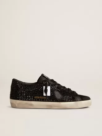 Super-Star din piele de căprioară neagră cu cristale Swarovski și stea din piele de căprioară neagră