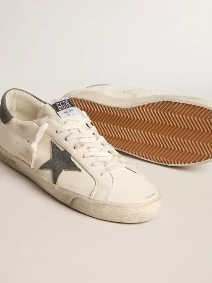 Super-Star din piele nappa cu stea și călcâi din piele de căprioară gri Super-Star din piele nappa cu stea și călcâi din piele de căprioară gri